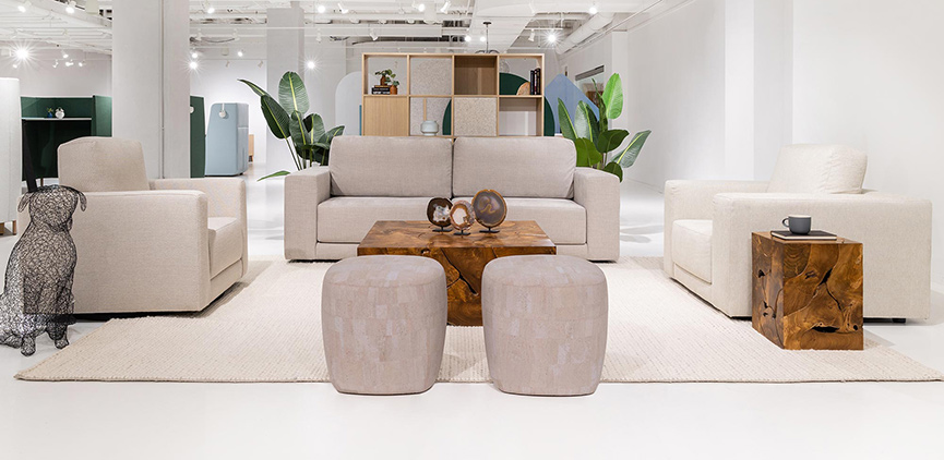 beige office design trend seating area