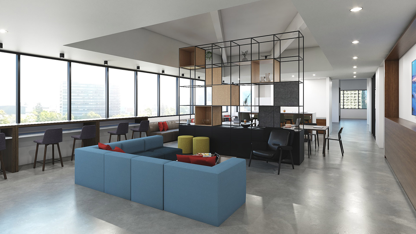 studio solutions office design color 3d renderings collaboration area