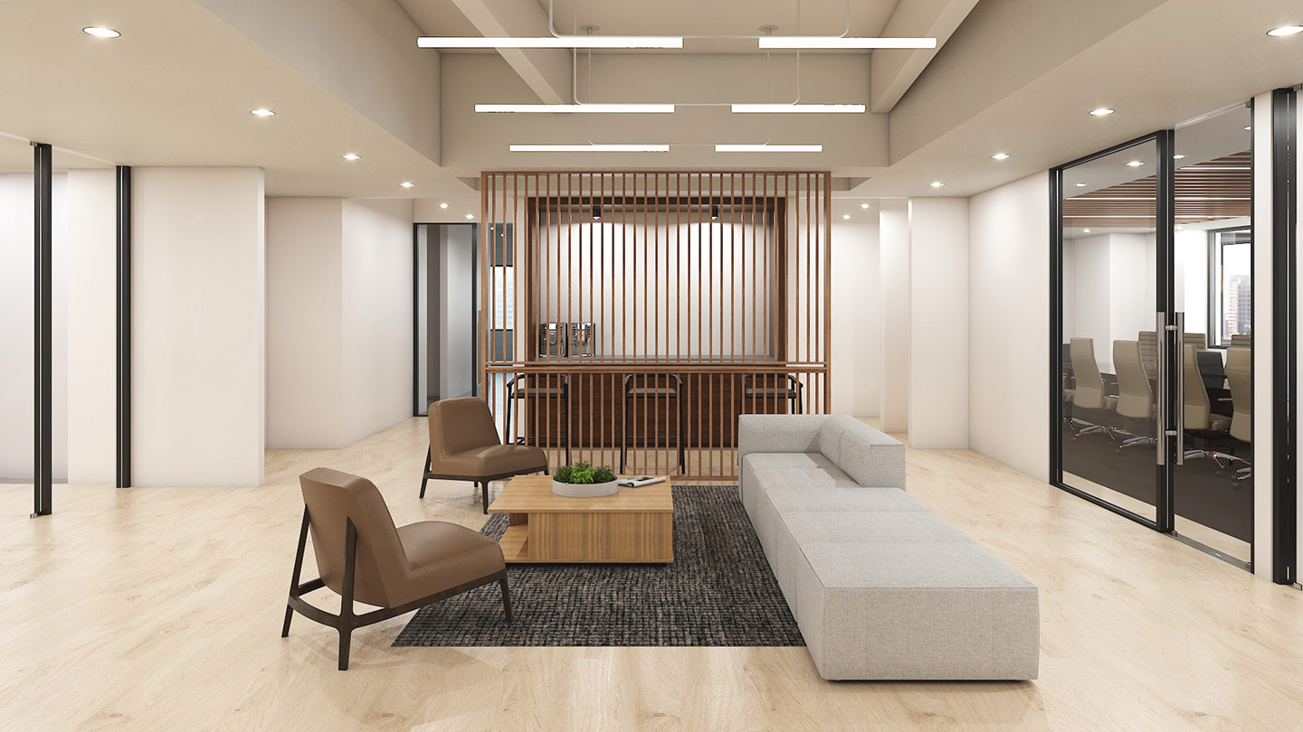 studio solutions office design color 3d renderings reception area alt angle