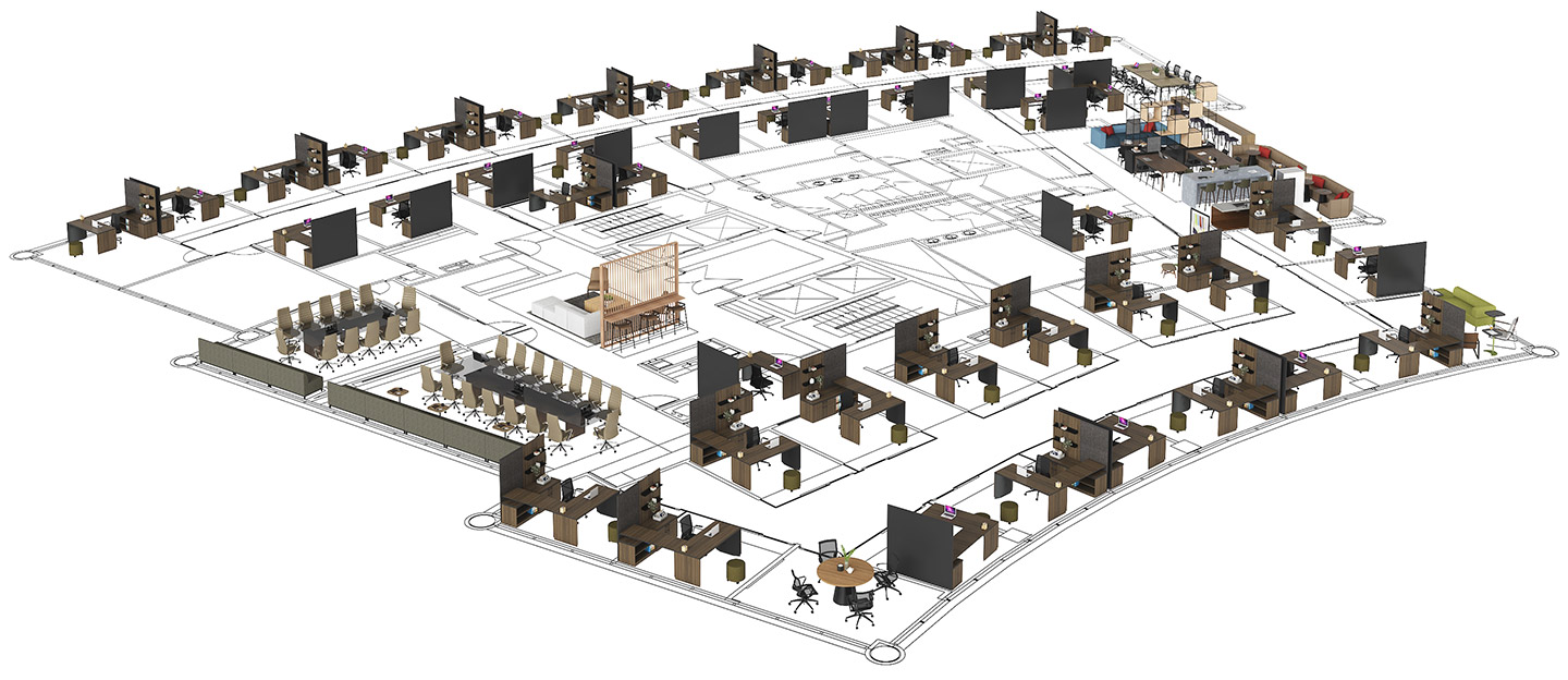 studio solutions office design 3d virtual staging overall view side angle